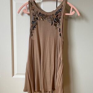 Chic Embellished Tan Tank Top